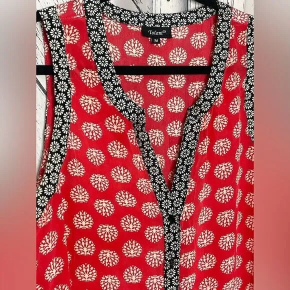 Tolani Floral Silk Sleeveless Top Red Black M - Picture 3 of 5